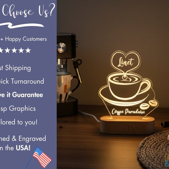 Custom LED Coffee Light • Personalized Café Sign • Barista or Boss Gift - Picture 4 of 8